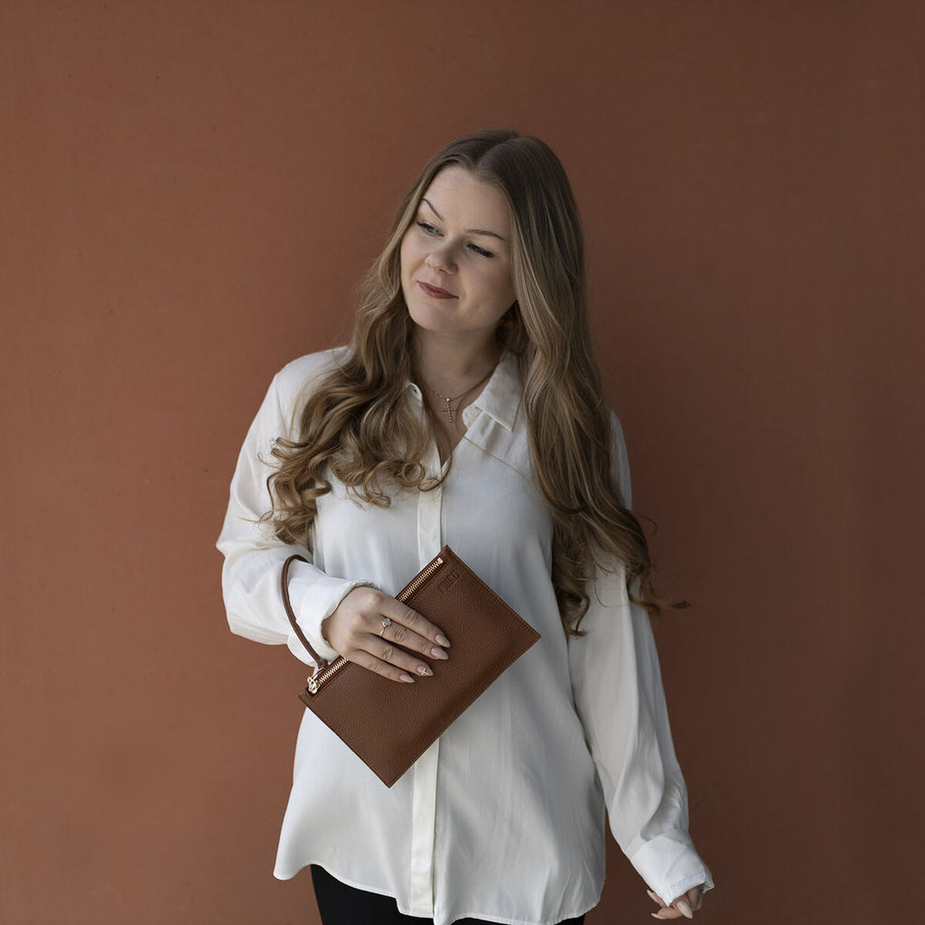 MIIKO Clutch Leather Bag Brown-Gold