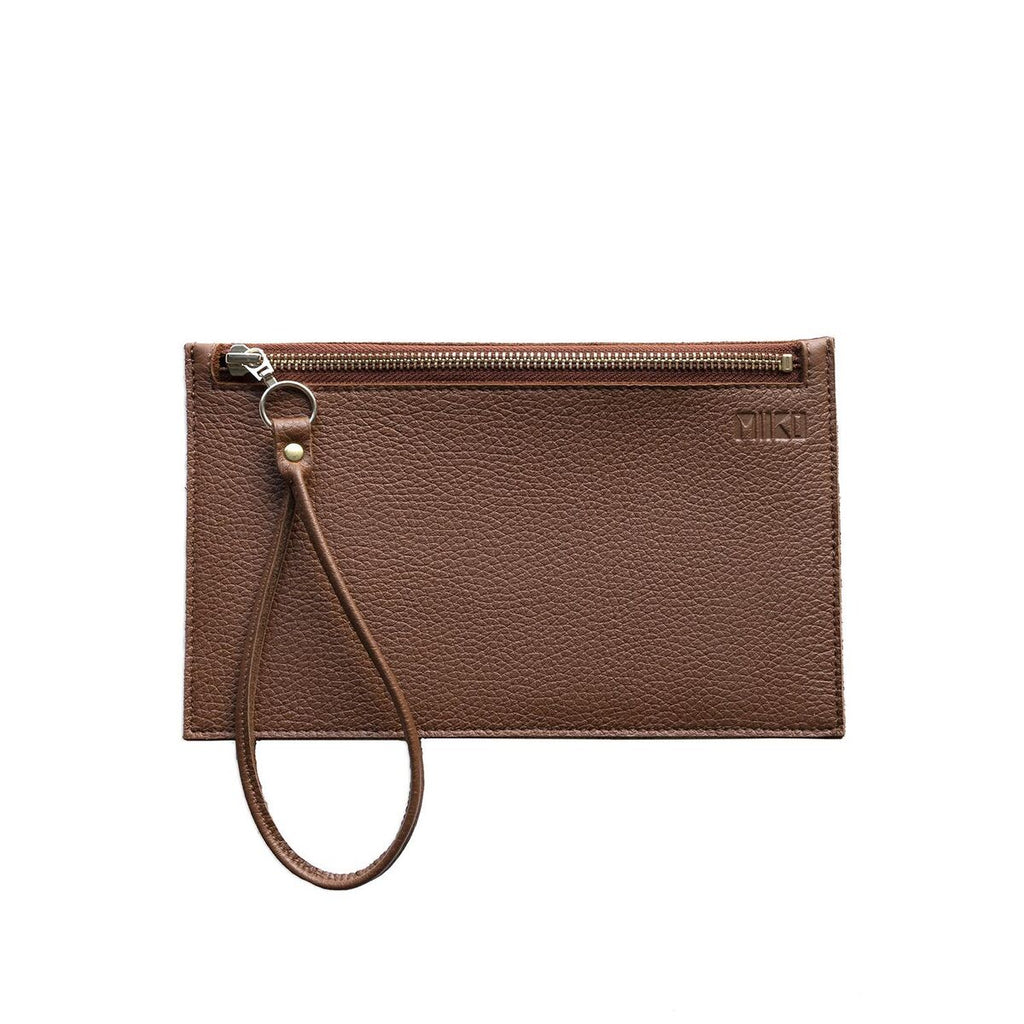 MIIKO Clutch Leather Bag Brown-Gold