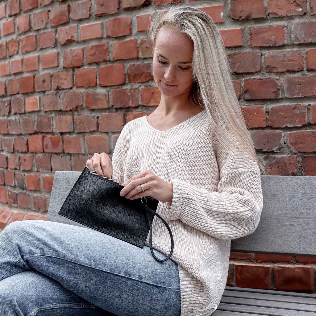 MIIKO Clutch Leather Bag Black-Silver