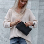 MIIKO Clutch Leather Bag Black-Silver