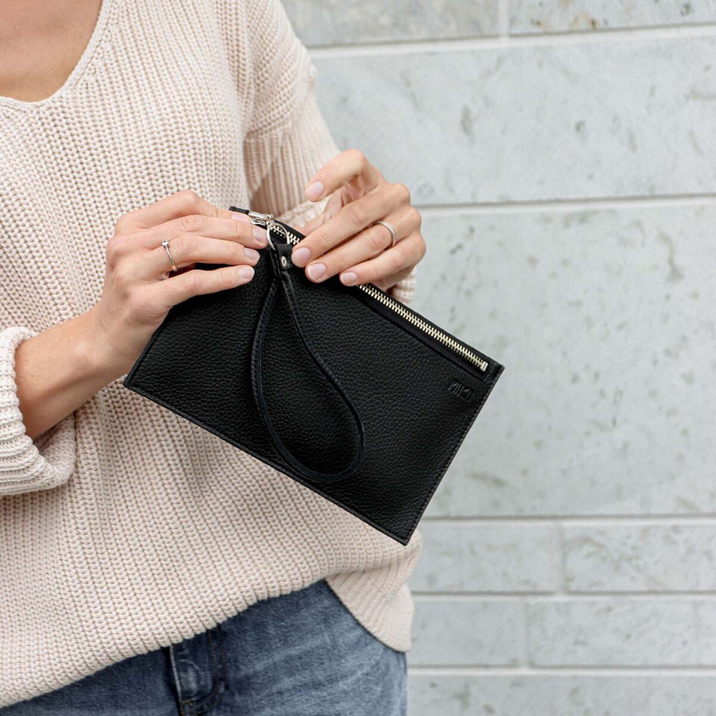 MIIKO Clutch Leather Bag Black-Silver